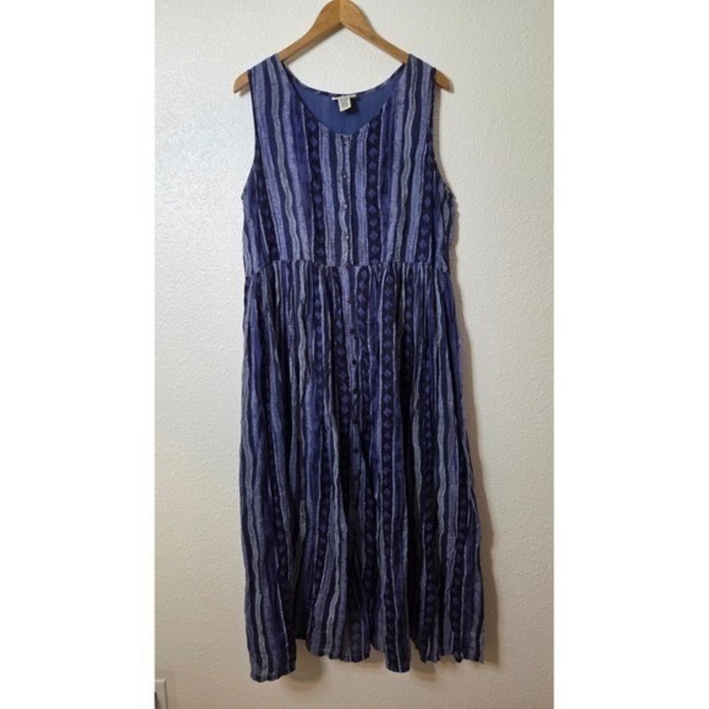 Blue Button Front Convertible Cotton‎ Dress 14/16 Duster Summer Travel Resort